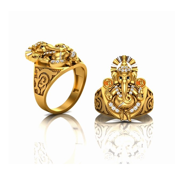 916 Gold CZ Ganesh Design Ring For Men SO-GR011 by S. O. Gold Private Limited