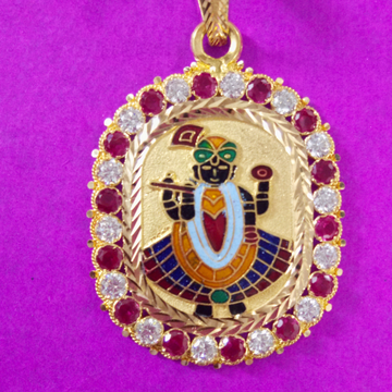 Gold Dwarkadhish Mina Pendant by Saurabh Aricutting