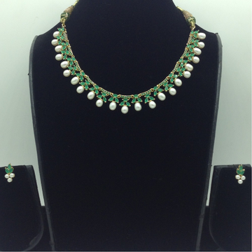 Pearls and Green,White CZ Necklace Set JNC0216