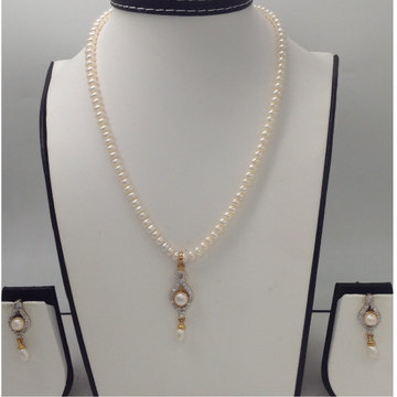 White cz and pearls pendent set with flat pearls mala jps0167