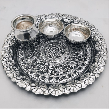 925 Pure Silver Antique Pooja Thali Set PO-263-18 by 