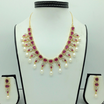 White ,red cz stones and tear drop pearls necklace set jnc0150