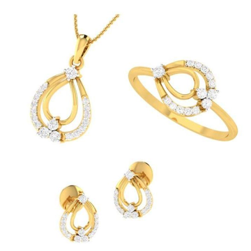 22Kt Yellow Gold Foliage Lattice Combo Set For Wom...