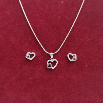 925 silver heart step pendant chain set by 