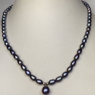 Freshwater grey oval pearls mala with drop pendent JPM0229