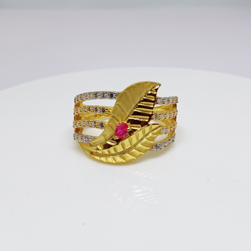 22k Gold Exclusive Red Stone Leaf Design Ring by 