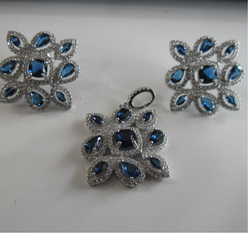 925 Silver  blue stone  & white C Z Diamond Pendan... by 