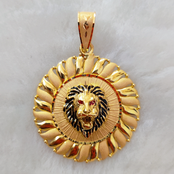 916 gold fancy gent's lion face Round pendant