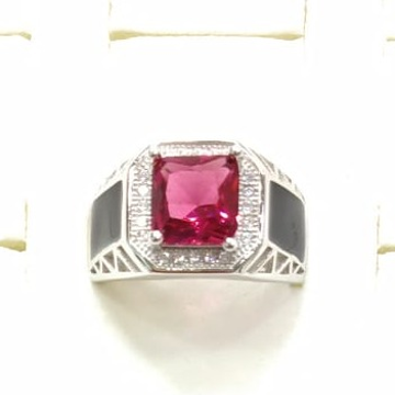 Silver pink stone light weight design ring  by P.P. Jewellers
