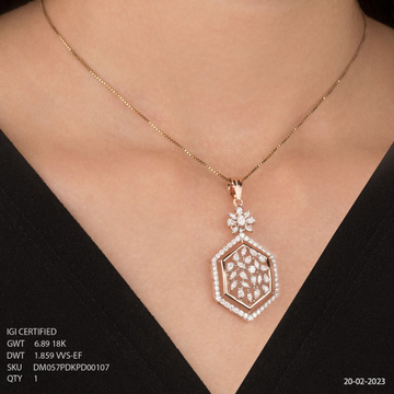 18K Gold Hexagon Shape Diamond Pendant Chain