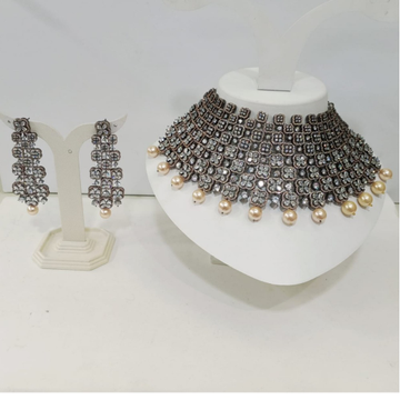 Oxidize diamond choker  with pearl Combination Nec...