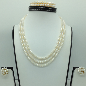 Freshwater white flat 3 lines pearls full set jpp1053