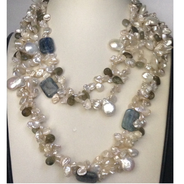 cream baroque long necklace with blue faceted beeds JPM0172