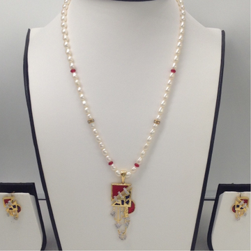 White cz and enamel pendent set with oval pearls jps0103