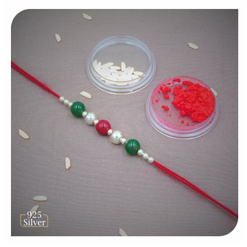 Rudrax fancy colour beads silver rakhi