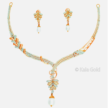 22KT CZ Gold Delicate Diamond Necklace Set by 