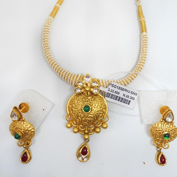 916 gold antique jadtar necklace set for wedding r...