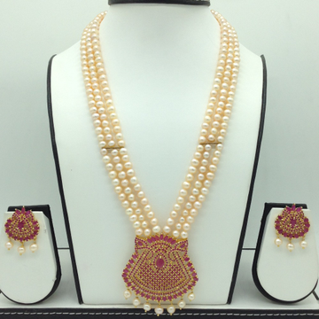 Red cz exclusive pendent set with 3 line potato pearls jps0597