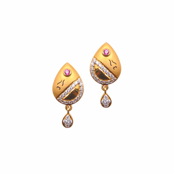 CZ Leaf Shaped Earrings 22k Gold