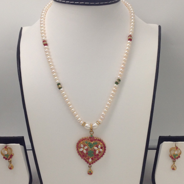 Red ,green cz pendent set with flat pearls mala jps0110