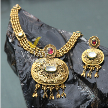 22KT Gold Rajwadi Wedding Necklace Set by 