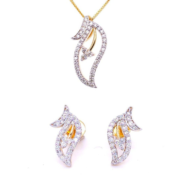 Chic leaf diamond pendant and earring set