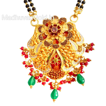 22k gold meenakari flower shape mangalsutra pendan...