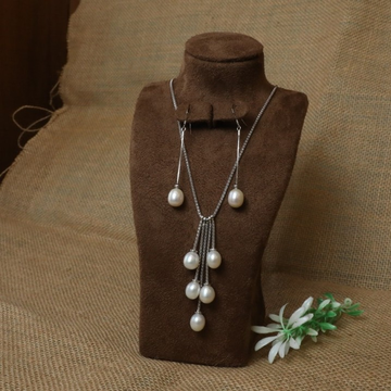 92.5 Sterling Silver Long Pearl Necklace with Pear...