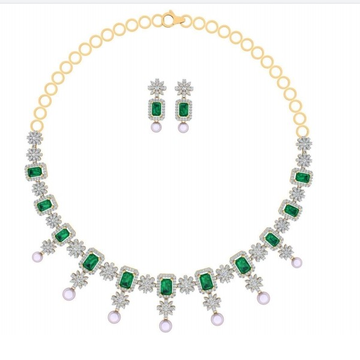 cz necklace pearl and emerald touch by 