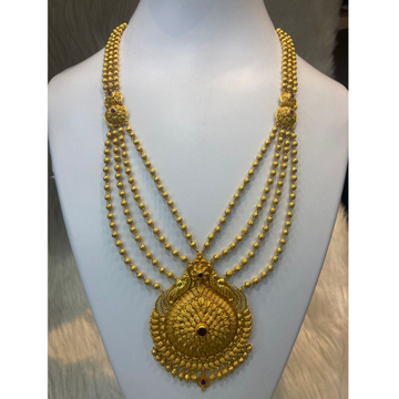 22K Gold Long Necklace Set - AjNs62891 - 22 Karat Yellow Gold Necklace and  Earrings set is beautifully designed with filigree work in combina
