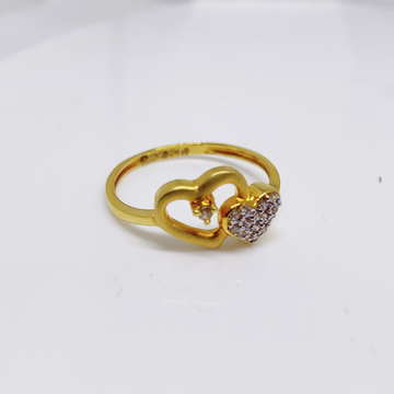 916 Gold Double Heart Shape Diamond Ladies Ring by 