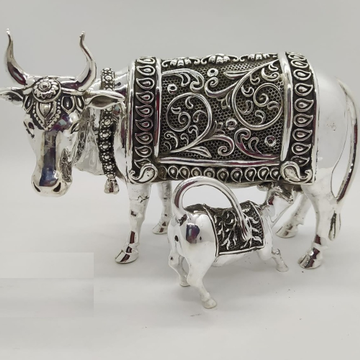 925 Pure Silver Cow & Calf In Antique Carvings PO-... by 