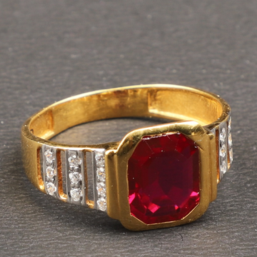 916 Gold red Stone Ring For Men's PJ-25 by Pratima Jewellers