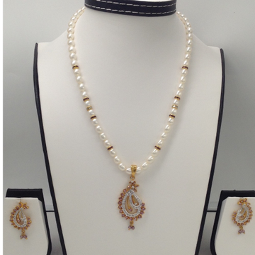 White;purple cz pendent set with oval pearls mala jps0013