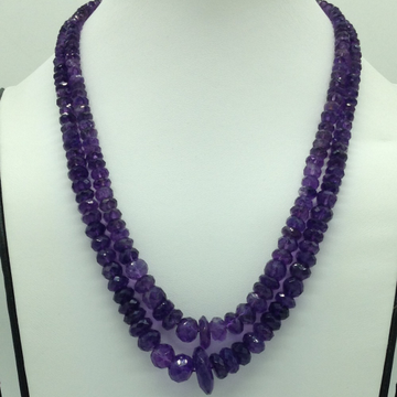 Natural Purple Amethyst Round Faceted Beeds 2 Layers Necklace JSS0165
