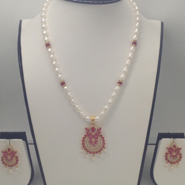 White, red cz pendent set with oval pearls mala jps0144