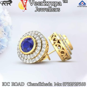 916 GOLD BLUE STONE EARRINGS by 