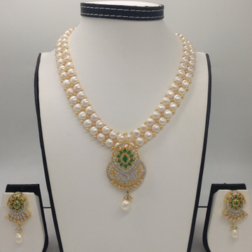 White,green cz pendent set with 2 line button pearls mala jps0266
