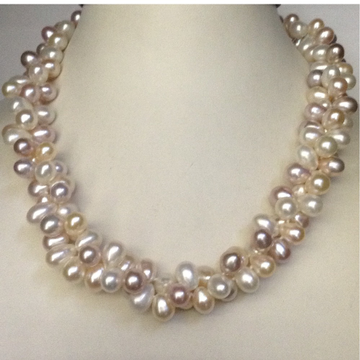 white and pink drop pearls 2 layers twisted necklace JPM0293