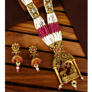 temple design antique gold necklace set by 
