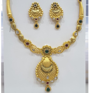 22k gold Multiple designs work necklace set by Panna Jewellers