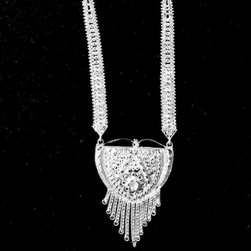 Silver Katak Design Long Necklace Set by 