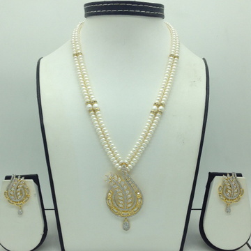 White cz pendent set with 2 line flat pearls mala jps0704