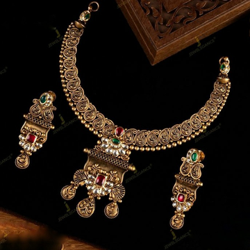 Pj-gset1 916 antique jadtar gold jewellery set by 