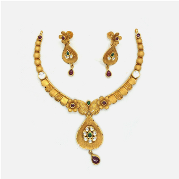 916 Gold Antique Bridal Necklace Set RHJ-4950