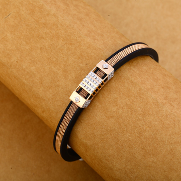 18KT Rose Gold Hallmark Delicate Leather Gent's Br...