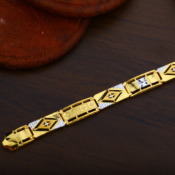 Mens 916 Gold Plain Daily Wear Cz Fancy Bracelet-M...