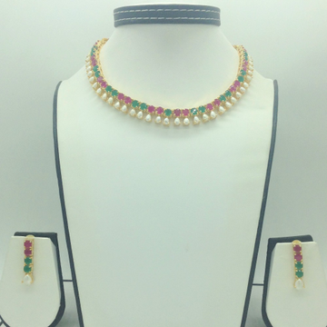 Red,Green Cz and Pearls Necklace Set JNC0195