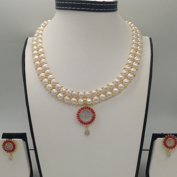 White;red cz pendent set with 2 line button pearls mala jps0254