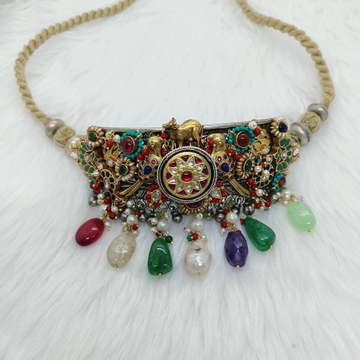 Nakhra necklace in vintage silver with gems stone... by 